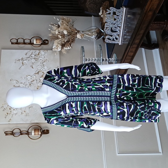 Women's Vibrant Geometric Print V-Neck Dress By BCBGMAXAZRIA. Size S - Picture 5 of 17